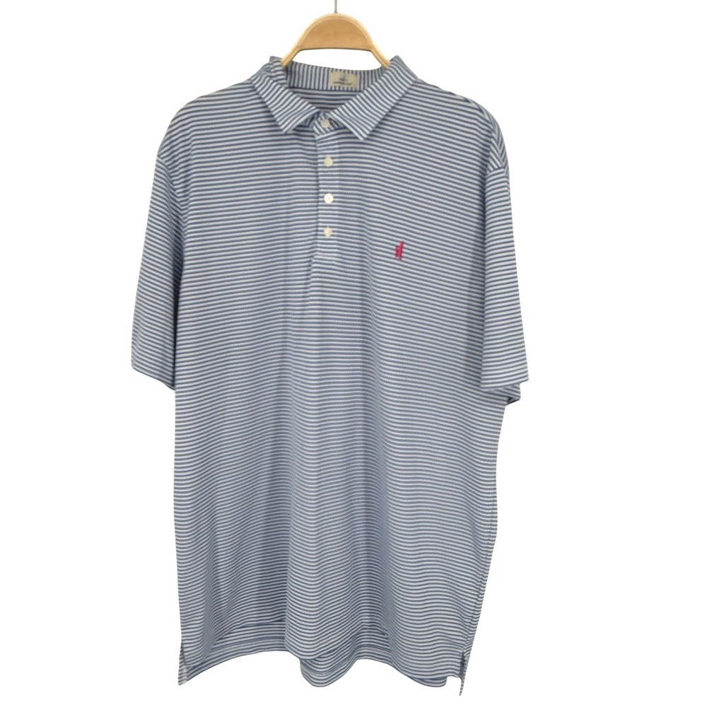 johnnie-o Colter Polo Mens XXL White Biscayne Blue Striped Excellent Stretch